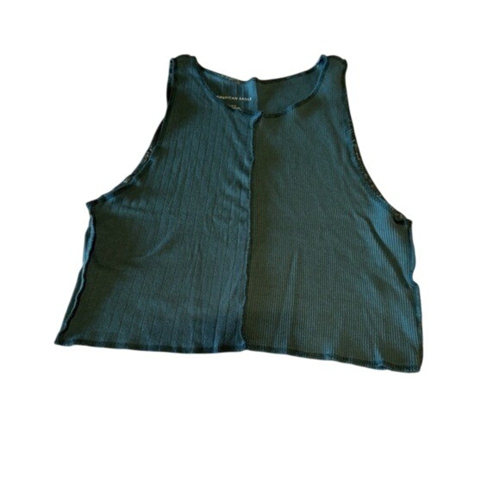 American Eagle Womens Ribbed Cropped Tank‎ Top Exposed Seam Teal Green Large